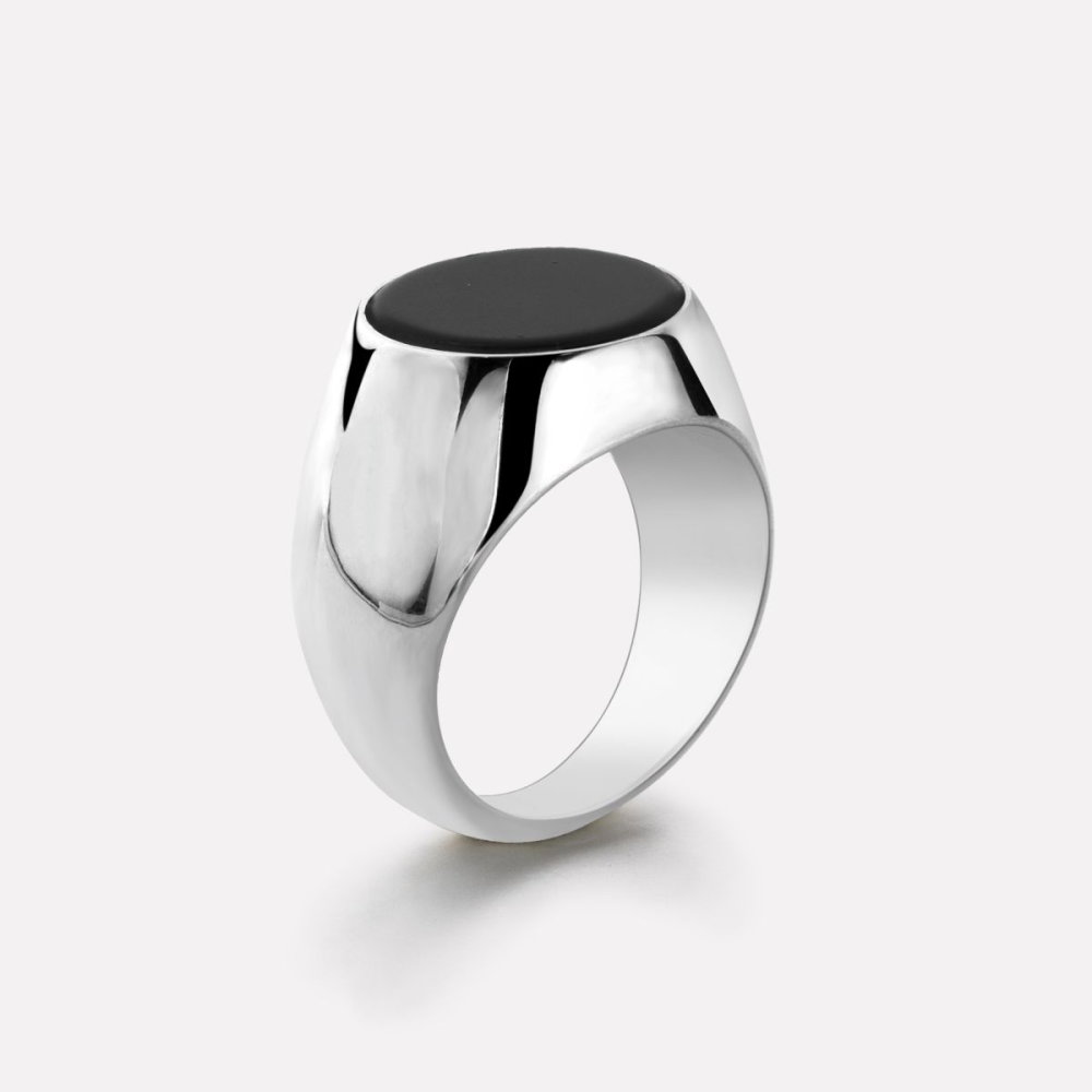 Sterling Silver Rings - Ring Round Onyx