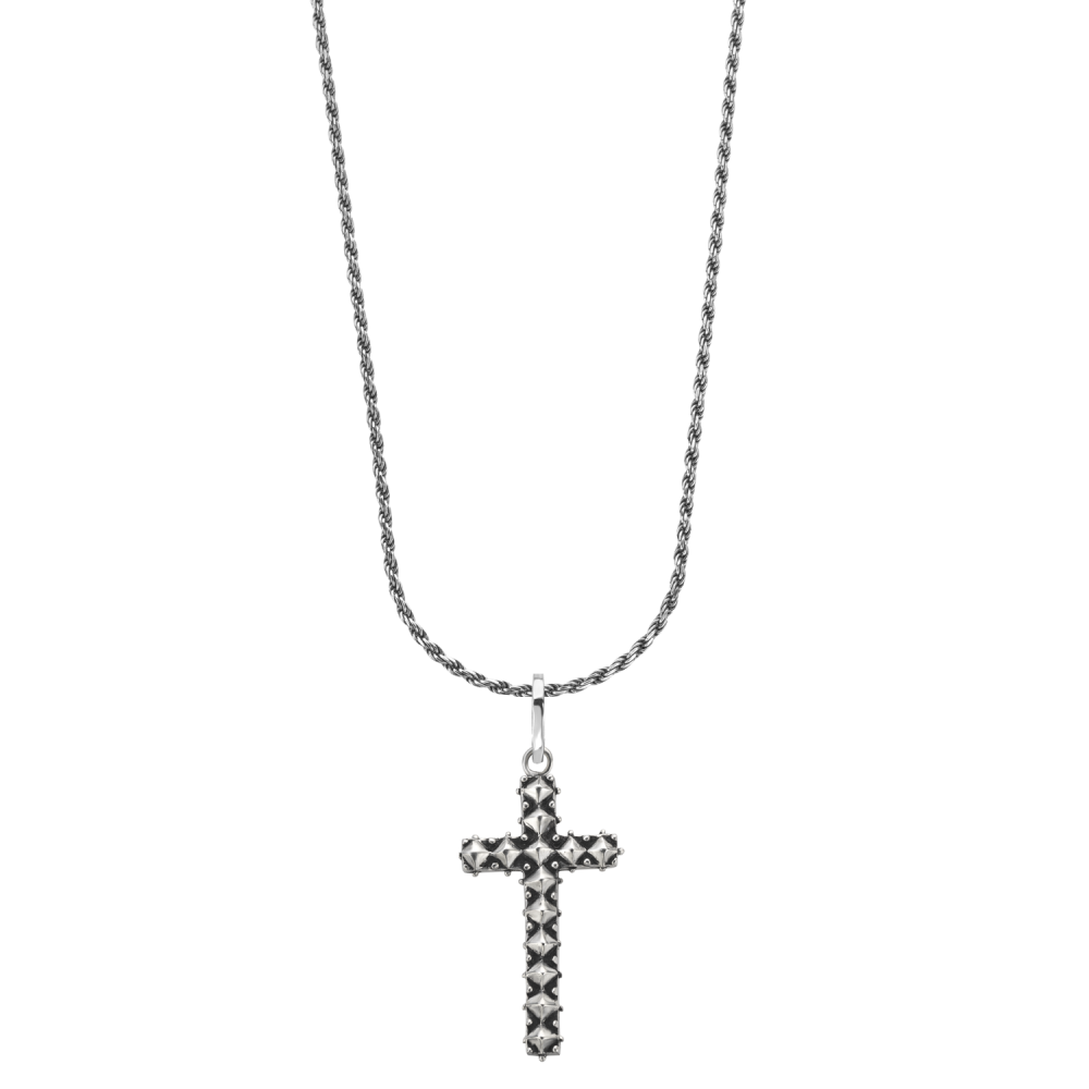 Necklace & Pendant - Necklace Rope Silver 925 - 2mm with Pendant Studded Cross