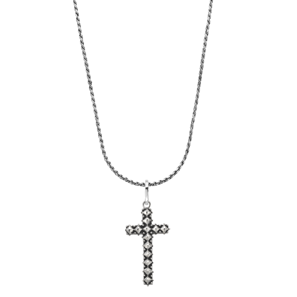 Necklace & Pendant - Necklace Rope Silver 925 - 3mm with Pendant Studded Cross